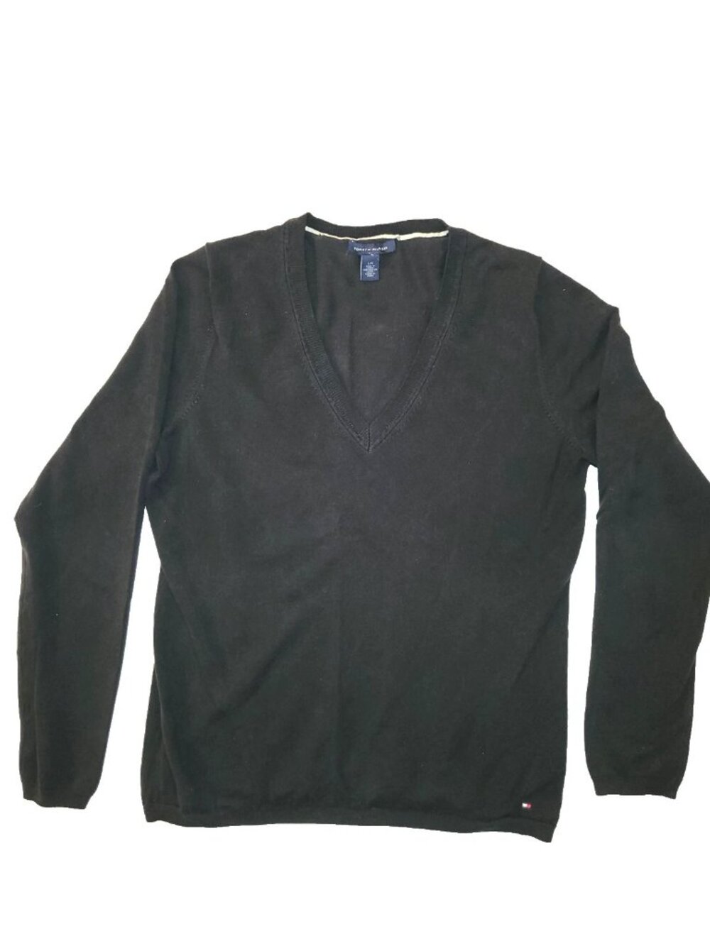 Tommy Hilfiger Women's Black V-Neck Sweater Size Large Long Sleeve Knit Pullover
